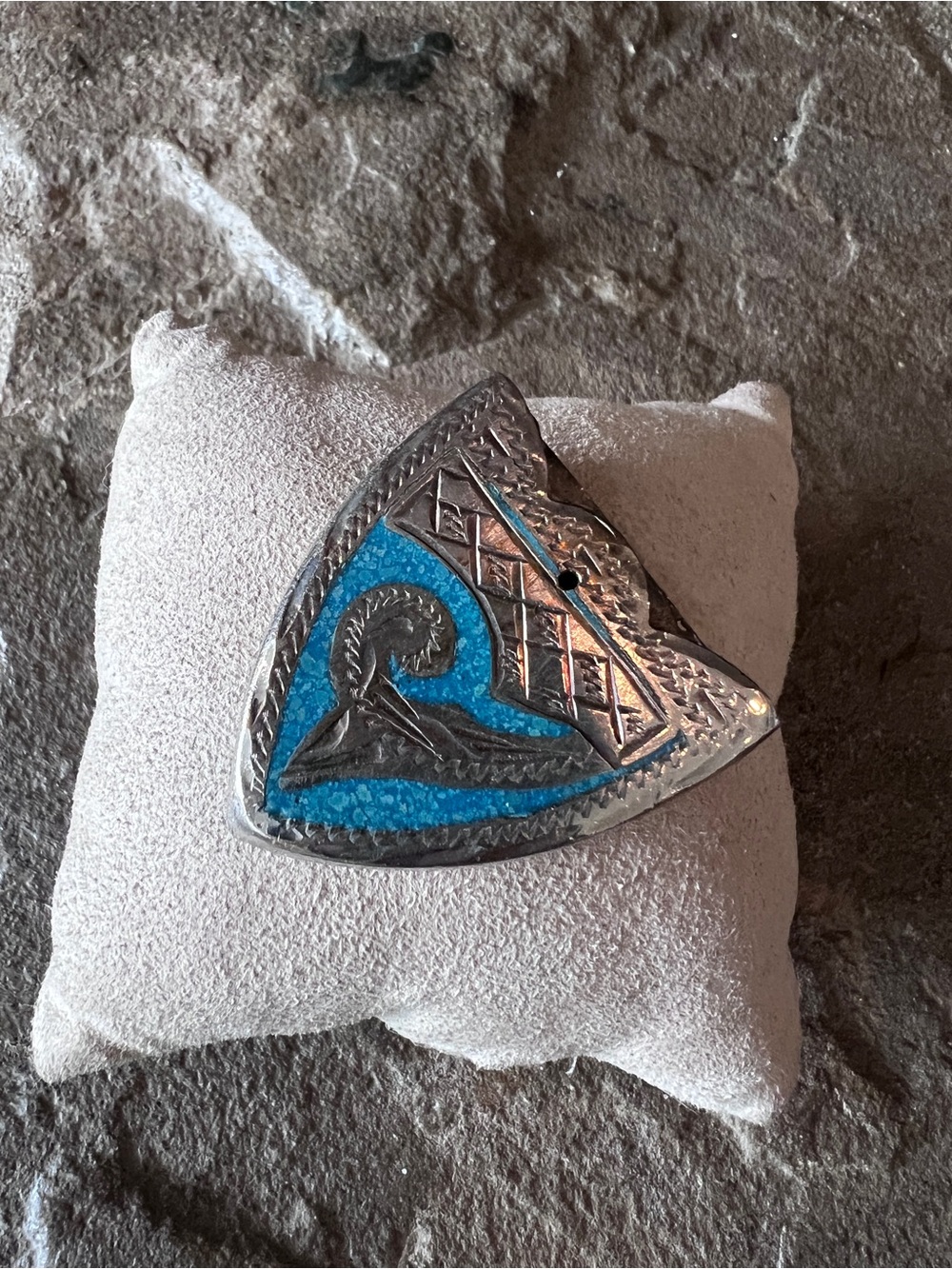 Vintage Handcrafted Silver-Tone belt tip with Turquoise Inlay
